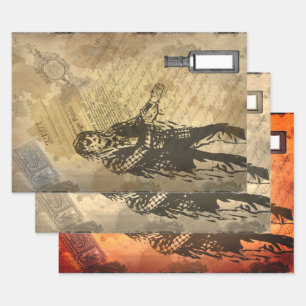 Halloween Creepy Zombie Script Pattern Ephemera Geschenkpapier Set