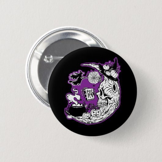 Halloween Crescent Moon Witwe Skull Button (Vorne & Hinten)