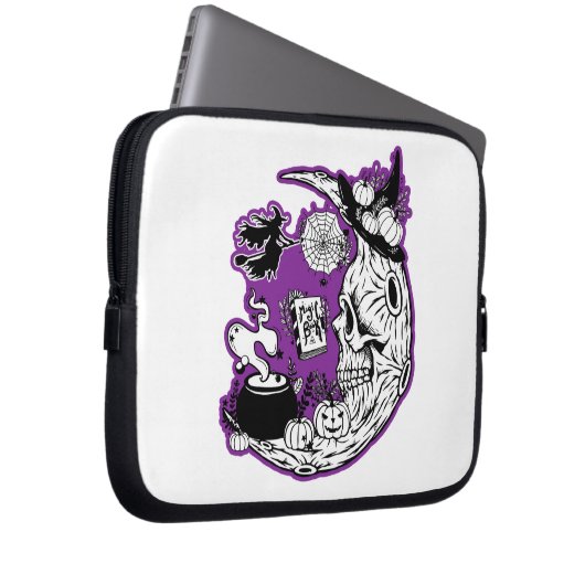 Halloween Crescent Moon Witwe Skull Laptopschutzhülle (Vorne Rechts)