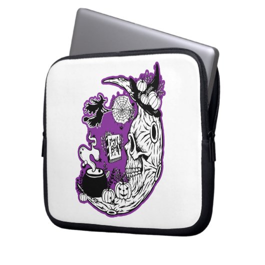 Halloween Crescent Moon Witwe Skull Laptopschutzhülle (Vorderseite Links)
