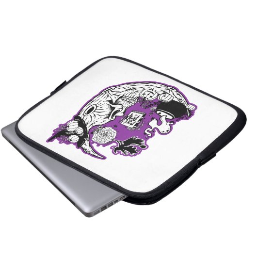 Halloween Crescent Moon Witwe Skull Laptopschutzhülle (Vorne Knopf)