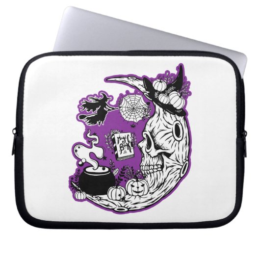 Halloween Crescent Moon Witwe Skull Laptopschutzhülle (Vorderseite)