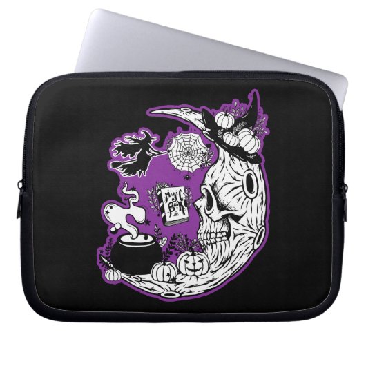 Halloween Crescent Moon Witwe Skull Laptopschutzhülle (Vorderseite)