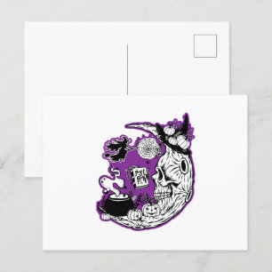 Halloween Crescent Moon Witwe Skull Postkarte