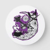 Halloween Crescent Moon Witwe Skull Runde Wanduhr (Vorderseite)