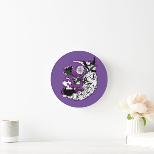 Halloween Crescent Moon Witwe Skull Runde Wanduhr (Zuhause)