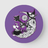 Halloween Crescent Moon Witwe Skull Runde Wanduhr (Vorderseite)