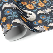 Halloween Crochet Look Fledermäuse Mond und Blume Geschenkpapier (Rolleneckpunkt)