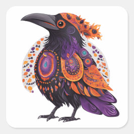 Halloween Crow Alebrije Quadratischer Aufkleber