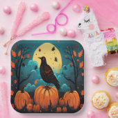 Halloween Crow im Kürbiswald Pappteller (Party)