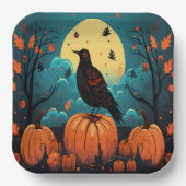 Halloween Crow im Kürbiswald Pappteller (Vorderseite)