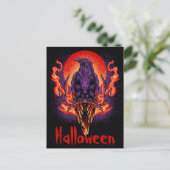 Halloween Crow mit Flames Postcard Postkarte (Stehend Vorderseite)