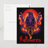 Halloween Crow mit Flames Postcard Postkarte (Vorne/Hinten)