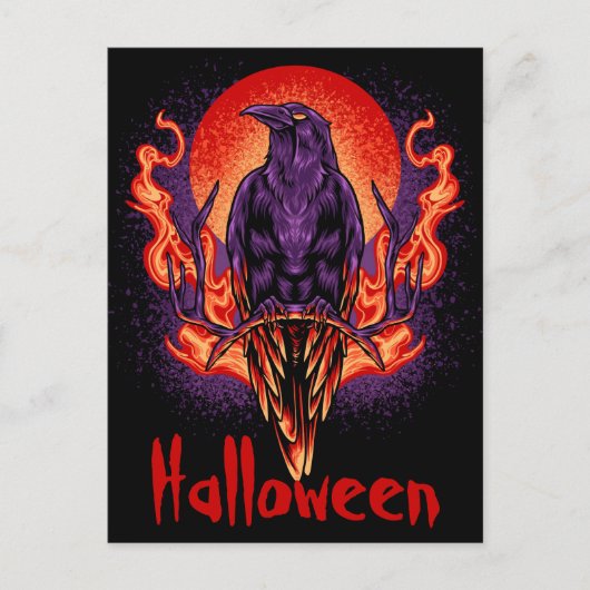 Halloween Crow mit Flames Postcard Postkarte (Vorderseite)