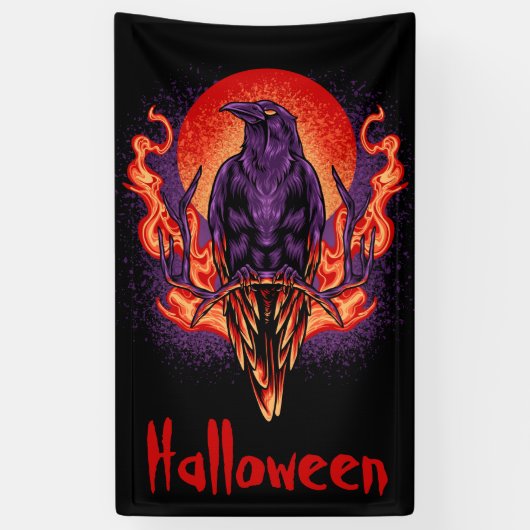 Halloween Crow mit Flammen Banner (Vertikal)