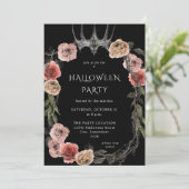 Halloween Crown Pink & Black Floral Halloween Einladung (Stehend Vorderseite)
