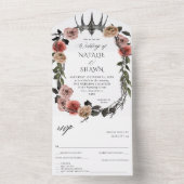 Halloween Crown Pink & Black Floral Wedding All In One Einladung (Innen Boden)