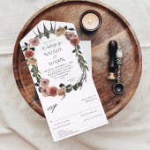 Halloween Crown Pink & Black Floral Wedding All In One Einladung