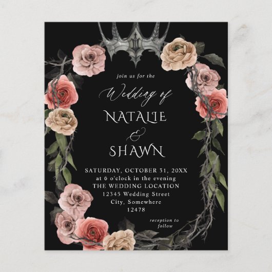 Halloween Crown Pink Black Floral Wedding B Flyer (Vorne)