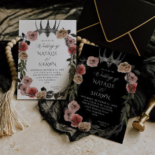 Halloween Crown Pink & Black Floral Wedding Einladung
