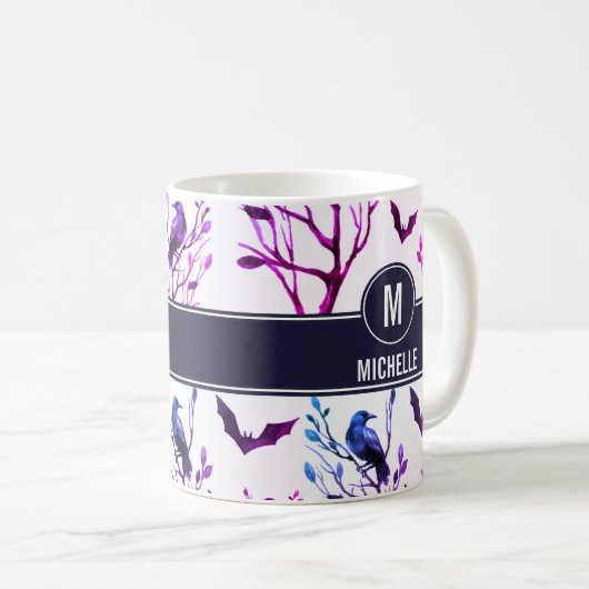 Halloween Crows Bats Monogramm Personalisierter Na Kaffeetasse (VorderseiteRechts)