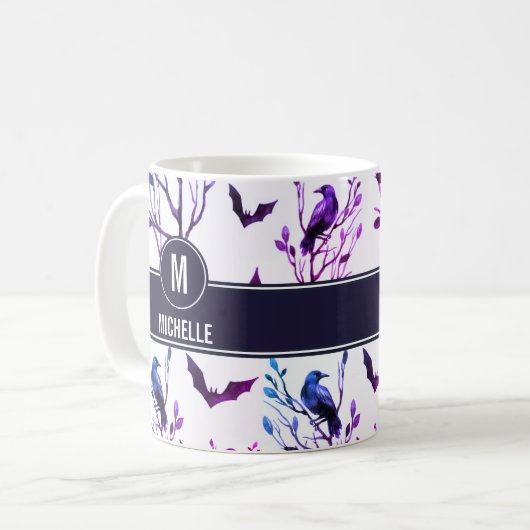Halloween Crows Bats Monogramm Personalisierter Na Kaffeetasse (Vorderseite Links)