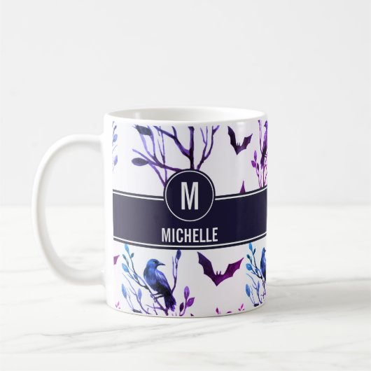 Halloween Crows Bats Monogramm Personalisierter Na Kaffeetasse (Links)
