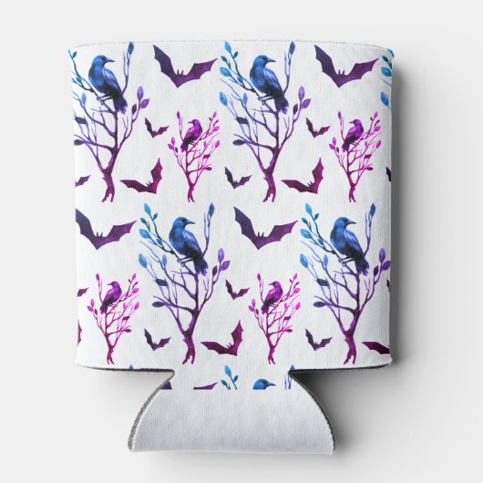 Halloween Crows Bats Rosa Lila Wasserfarbe Dosenkühler (Rückseite)