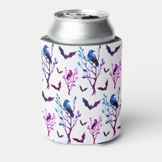 Halloween Crows Bats Rosa Lila Wasserfarbe Dosenkühler (Kanne Rückseite)