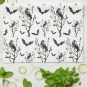 Halloween Crows Bats Schwarz und Weiß Geschirrtuch (Gefaltet)
