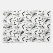 Halloween Crows Bats Schwarz und Weiß Geschirrtuch (Horizontal)