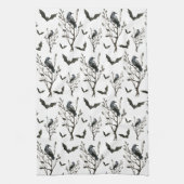 Halloween Crows Bats Schwarz und Weiß Geschirrtuch (Vertikal)