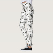 Halloween Crows Bats Schwarz und Weiß Leggings (Links)