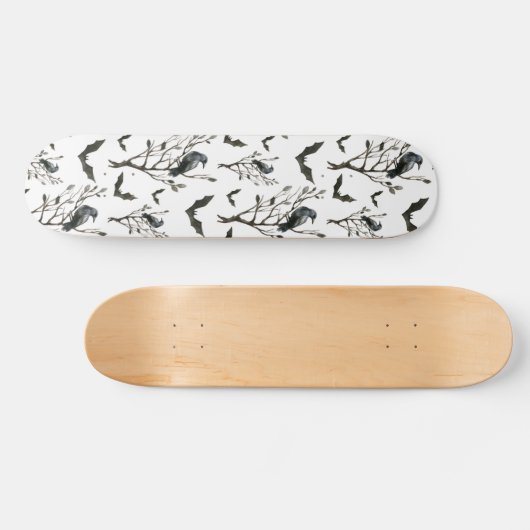 Halloween Crows Bats Schwarz und Weiß Skateboard (Horizontal)