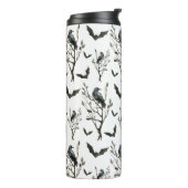 Halloween Crows Bats Schwarz und Weiß Thermosbecher (Nach links gedreht)