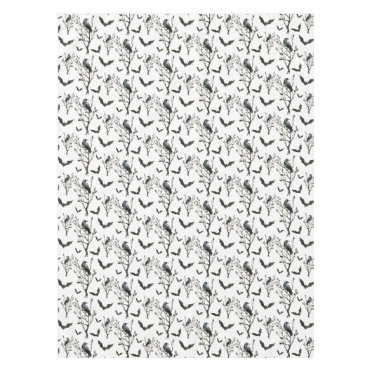 Halloween Crows Bats Schwarz und Weiß Tischdecke (Vorderseite)