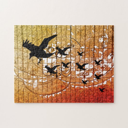 Halloween Crows fliegen durch den Spuk Schlossabla Puzzle (Horizontal)