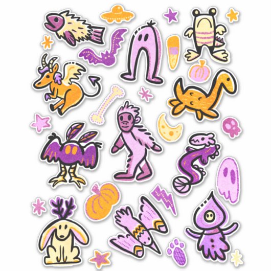 Halloween Cryptid Monsters Cartoon Pattern Aufkleber (Vorderseite)