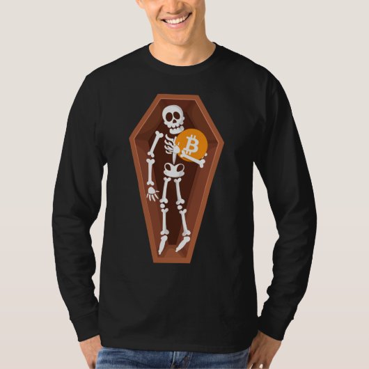 Halloween Crypto Spaß - Bitcoin Hoarding Skelett T-Shirt (Vorderseite)