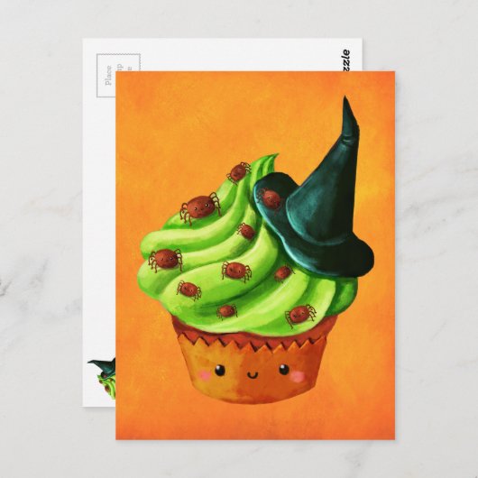 Halloween Cupcake voller kleiner Spinnen Postkarte (Vorne/Hinten)