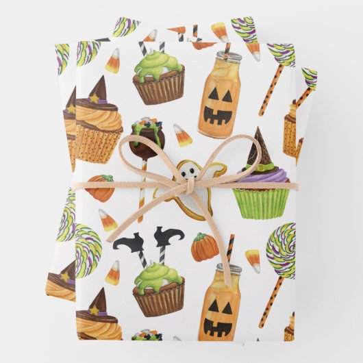 Halloween Cupcakes und Süßigkeiten Geschenkpapier Set (Beispiel)