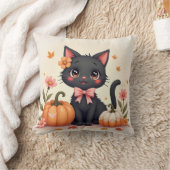 Halloween Cushion Niedlich Black Cat mit Pumpkins Kissen (Decke)