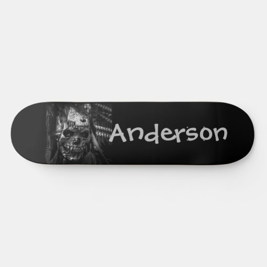Halloween Custom Beängstigend Skull Black & White Skateboard (Horizontal)