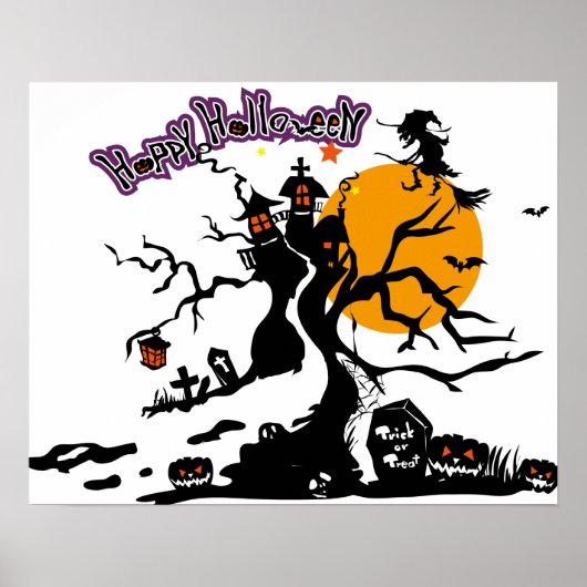 Halloween Custom Cool Whimsical Hexe Silhouette Poster (Vorne)