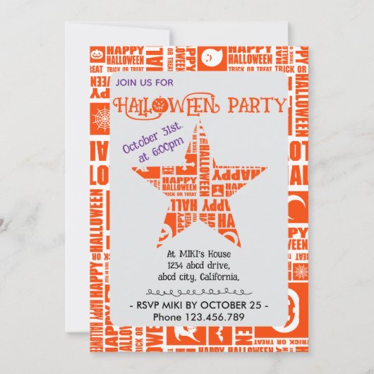Halloween Custom Cool Whimsical Typografy Orange Einladung (Vorderseite)