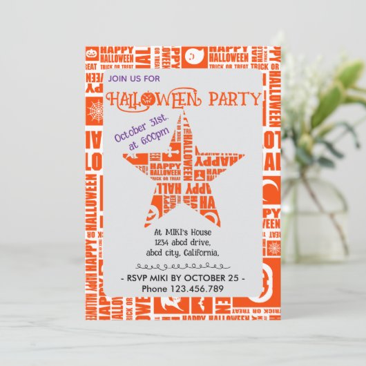 Halloween Custom Cool Whimsical Typografy Orange Einladung (Stehend Vorderseite)