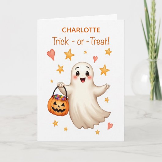 Halloween Custom Name Boo-tiful Girl Trick-or-Trea Karte (Vorderseite)