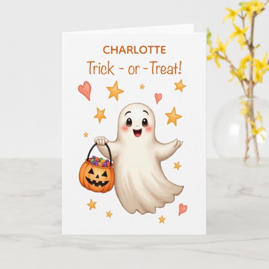 Halloween Custom Name Boo-tiful Girl Trick-or-Trea Karte (Gelbe Blume)