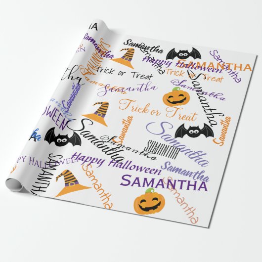 Halloween Custom Repetiername trick oder Treat Geschenkpapier (Ungerollt)