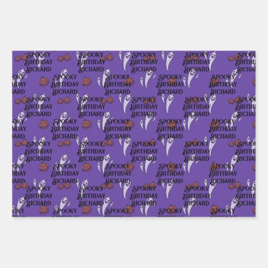 Halloween Custom Text Spooky Ghosts 3 Geschenkpapier Set (Vorderseite 3)